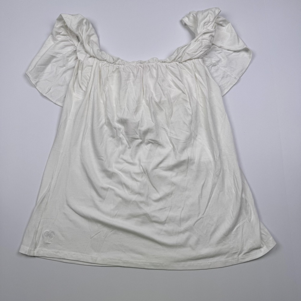 Lilly Pulitzer White Off Shoulder Ruffle Top Womens Medium Flutter Sleeve Blouse